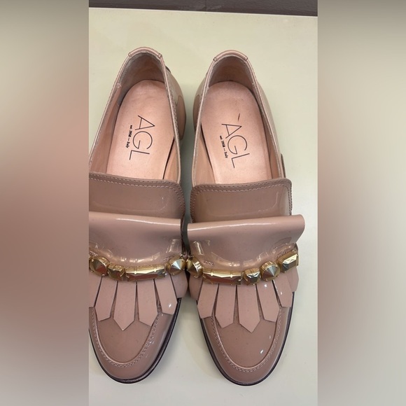 AGL MADE IN ITALY LEATHER Elegant Women's Loafers in Pink with Gold Accents - Picture 3 of 5